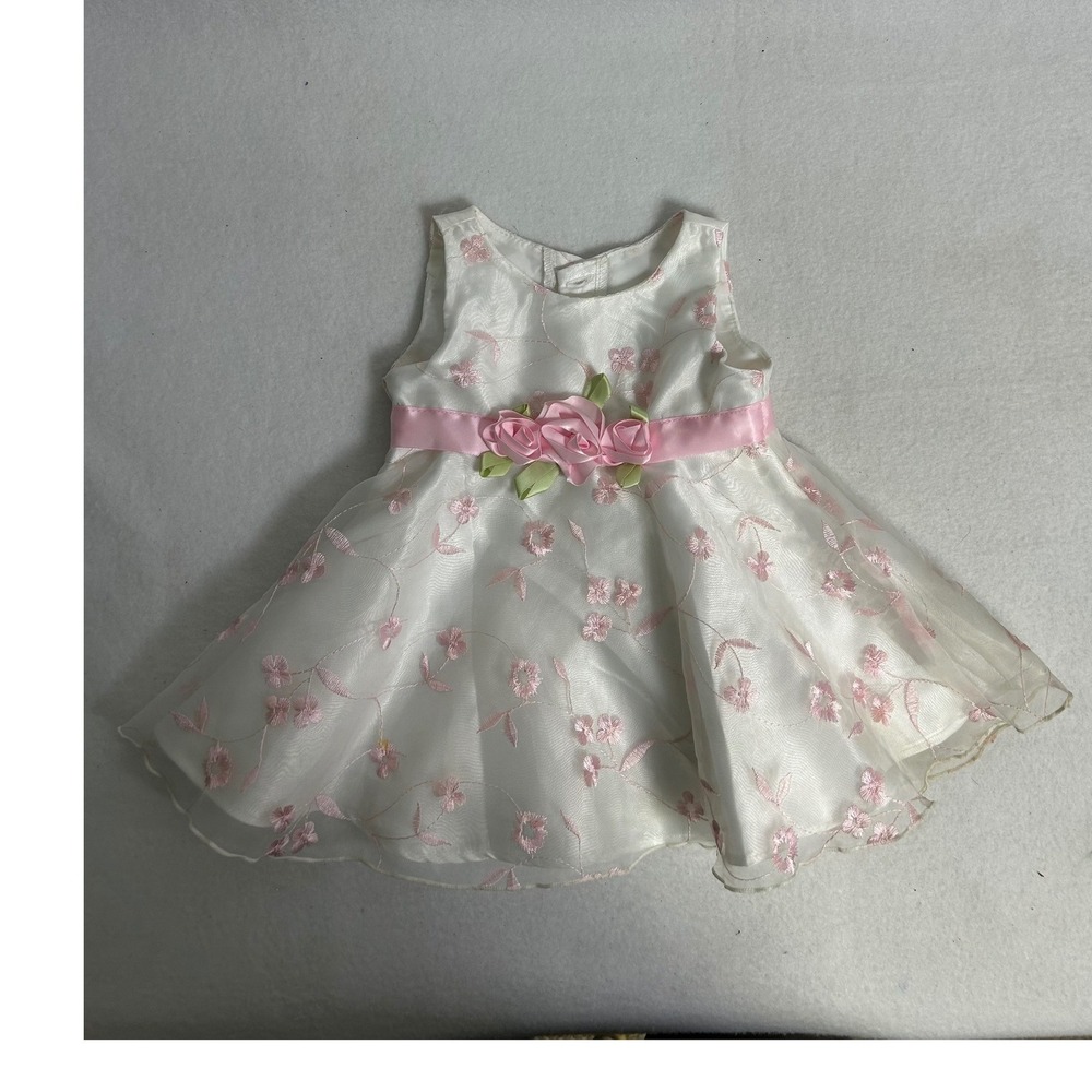 Coquette Princess Youngland Baby Girls 3-6M White Pink Floral Embroidered Dress